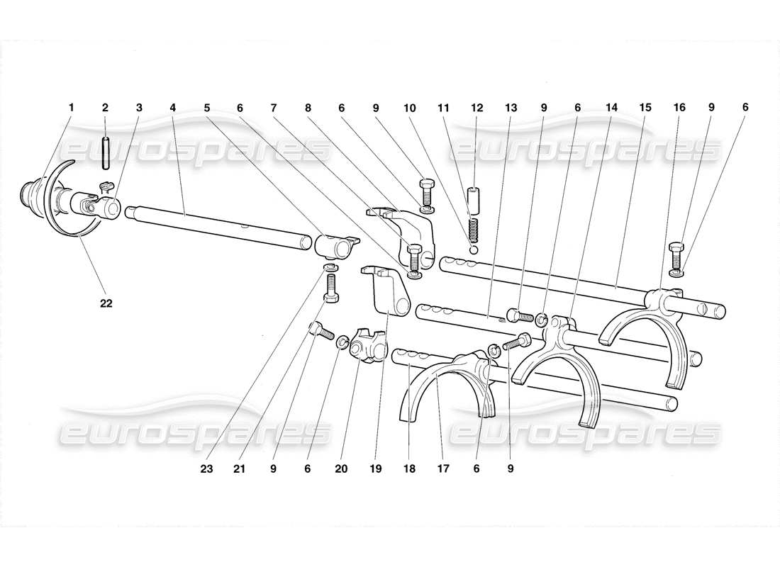 lamborghini diablo sv (1998) gearbox shifting rods and forks parts diagram