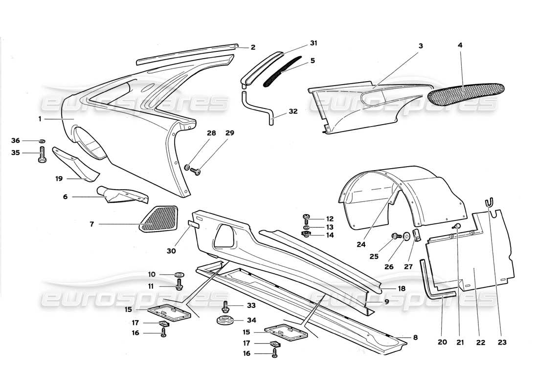 lamborghini diablo gt (1999) frame floor panels parts diagram