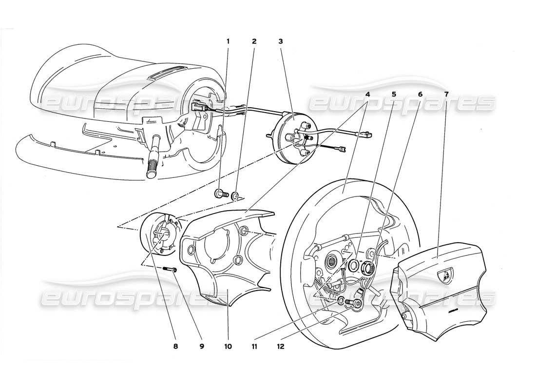 lamborghini diablo gt (1999) steering system with air bag parts diagram