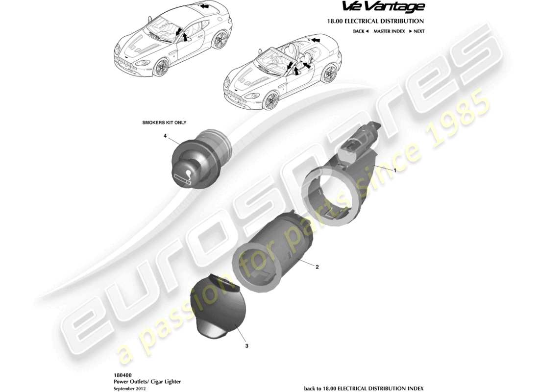 aston martin v12 vantage (2011) cigar lighter, auxiliary socket part diagram