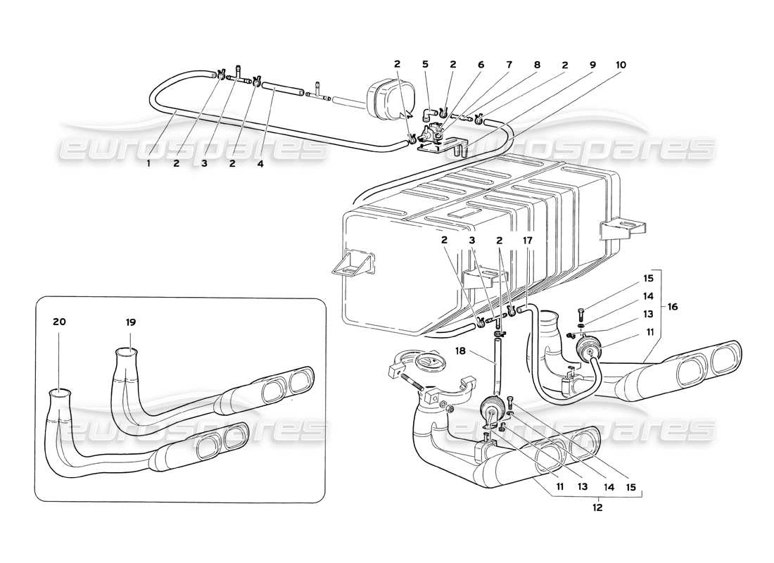 lamborghini diablo sv (1999) exhaust system part diagram