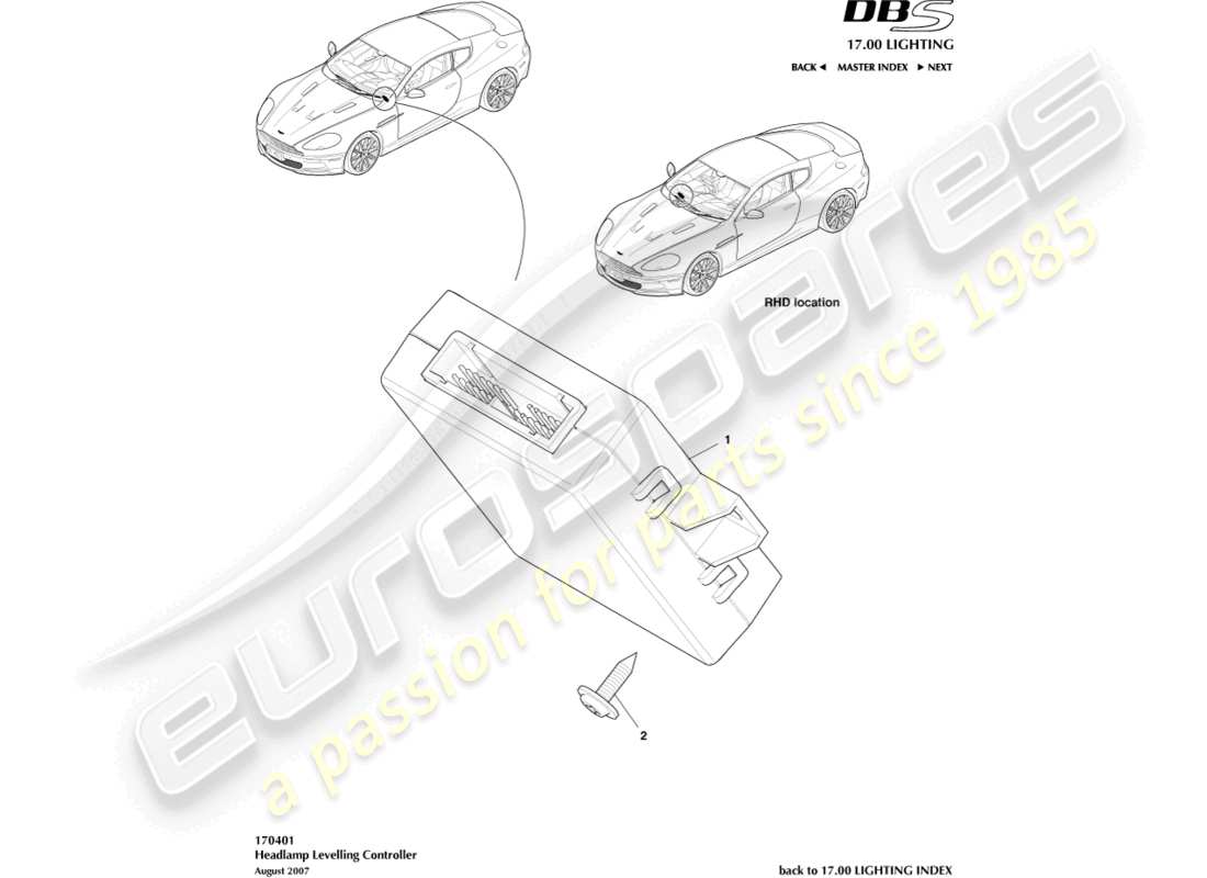 aston martin dbs (2013) headlamp leveling controller part diagram
