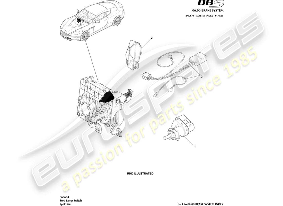 aston martin dbs (2014) stop lamp switch part diagram