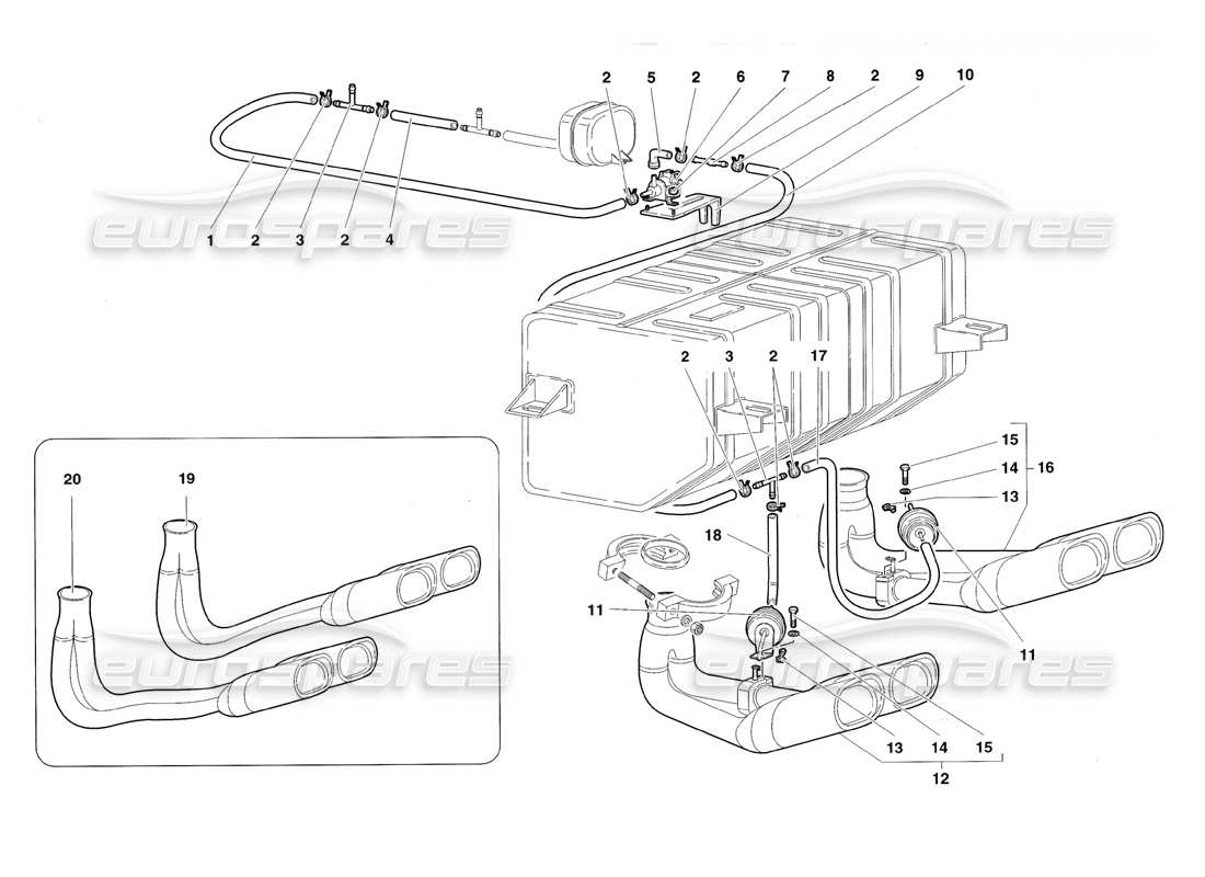 lamborghini diablo roadster (1998) exhaust system part diagram