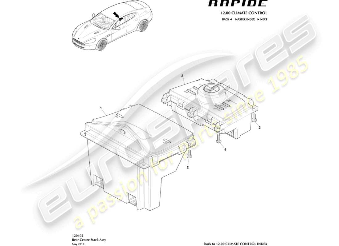 a part diagram from the aston martin rapide (2010) parts catalogue
