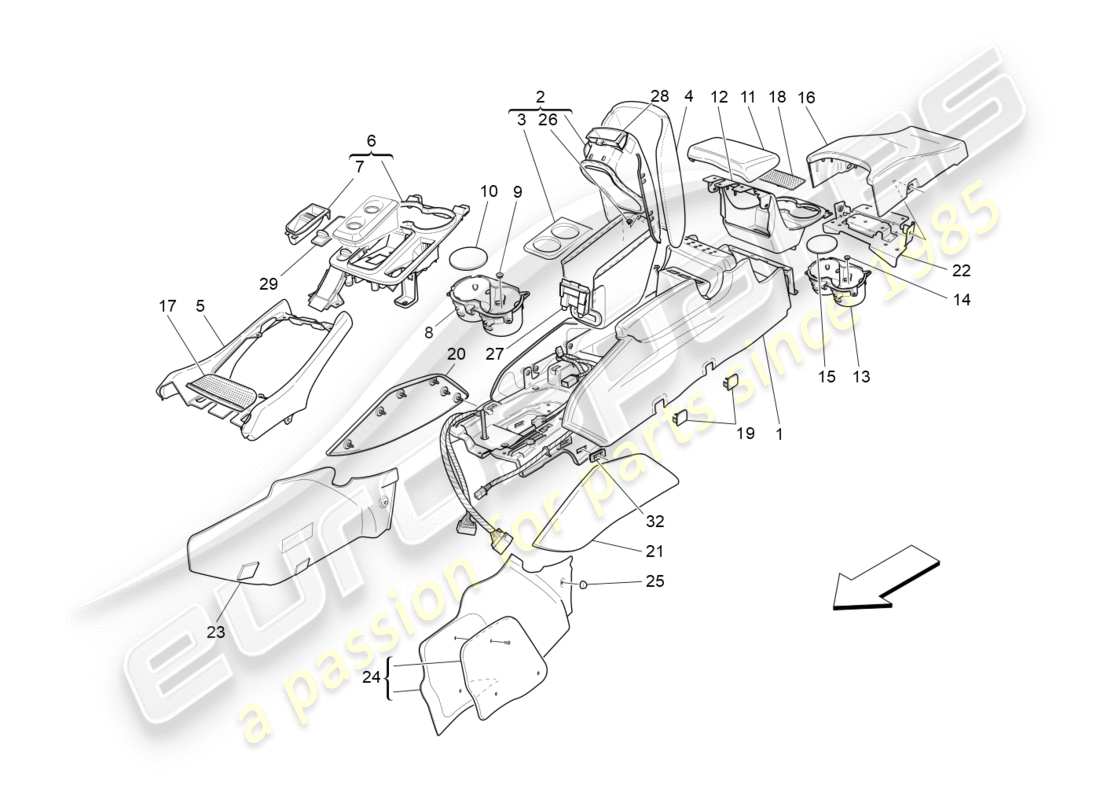 maserati granturismo s (2017) accessory console and centre console part diagram