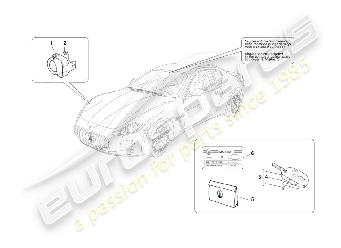 maserati granturismo (2009) alarm and immobilizer system parts diagram