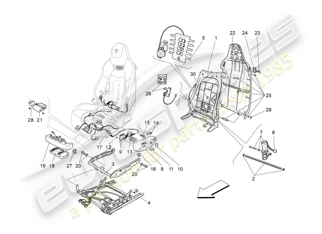 maserati granturismo s (2018) front seats: mechanics and electronics part diagram