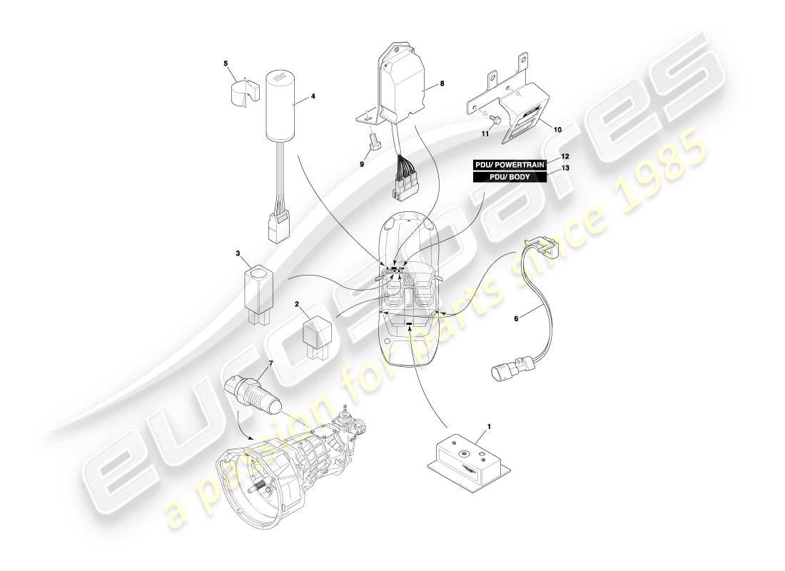 aston martin db7 vantage (1999) centrally mounted components part diagram