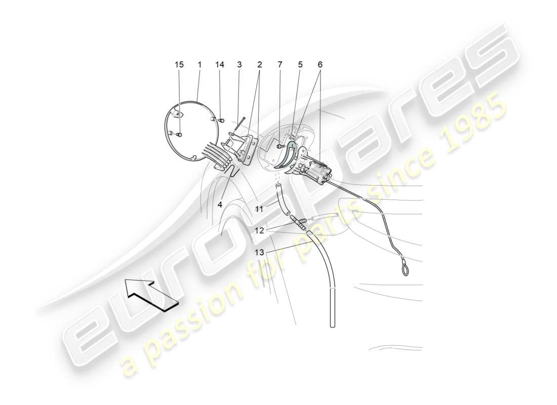 maserati granturismo (2010) fuel tank door and controls part diagram