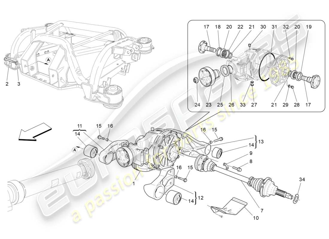 maserati granturismo (2010) differential and rear axle shafts parts diagram