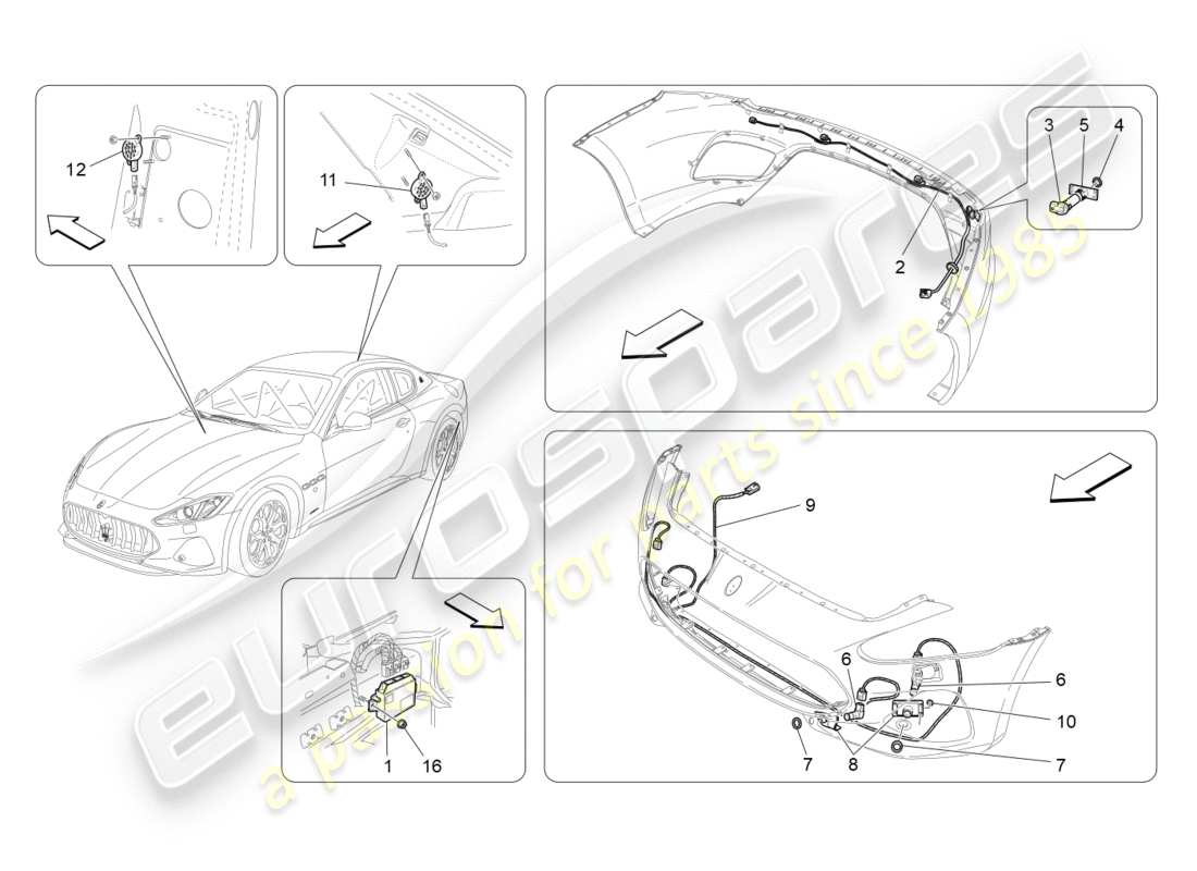 maserati granturismo s (2019) parking sensors part diagram