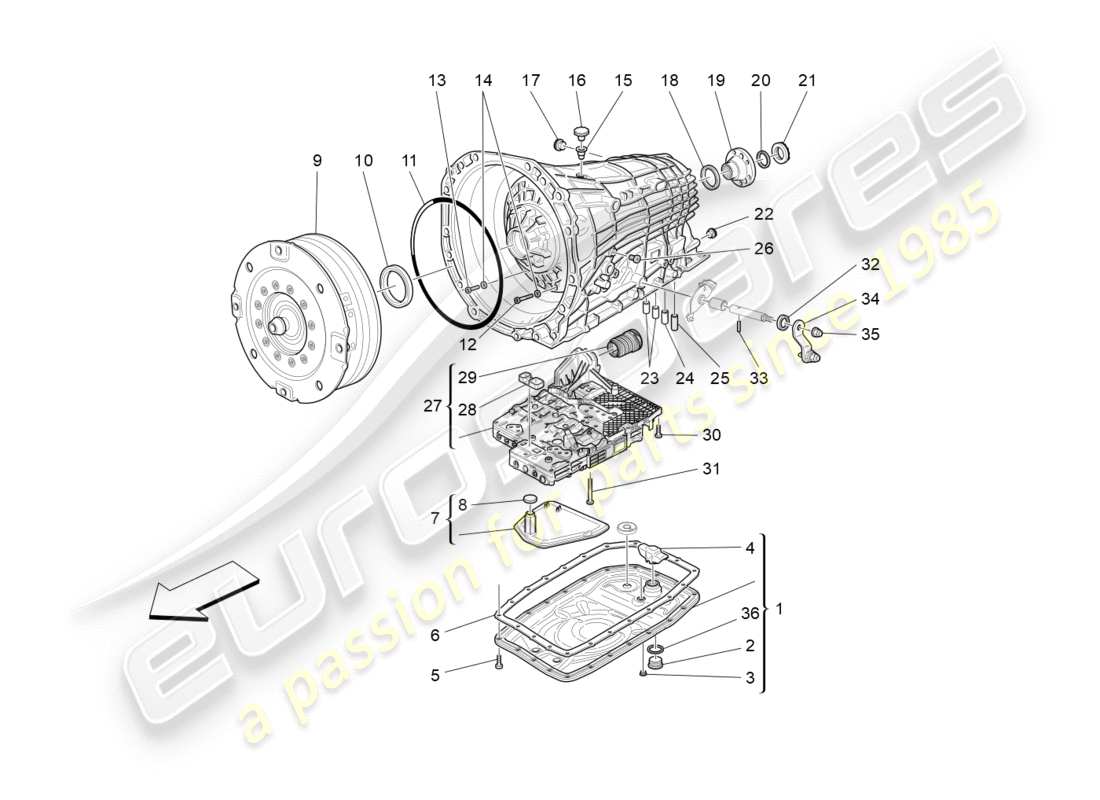 maserati granturismo s (2018) gearbox housings parts diagram