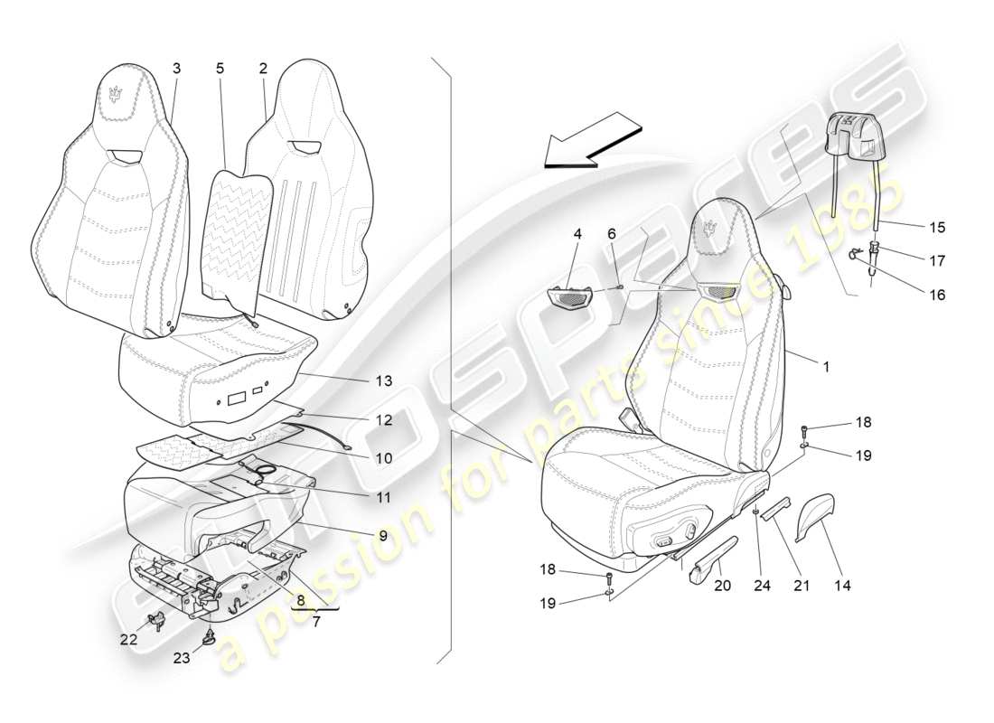 maserati granturismo s (2016) front seats: trim panels part diagram