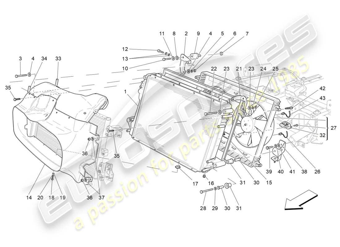 maserati granturismo s (2013) cooling: air radiators and ducts parts diagram