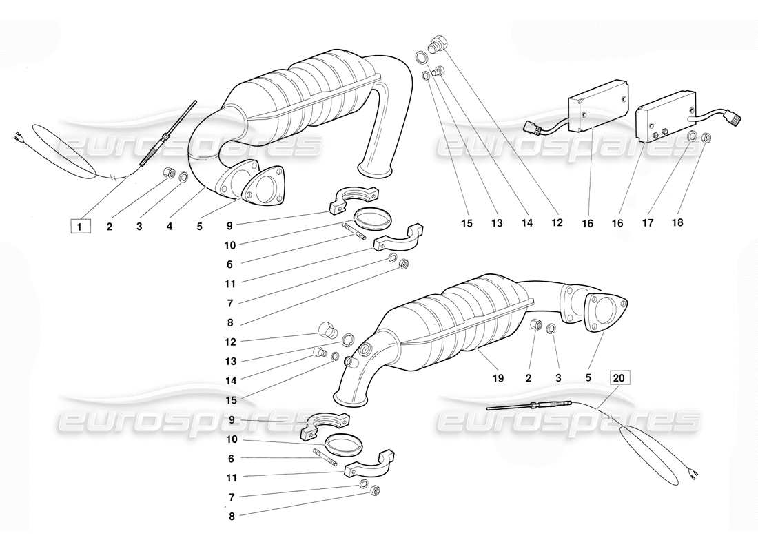 lamborghini diablo (1991) exhaust system (valid for june 1992 version) part diagram