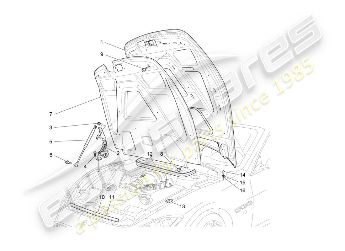 maserati granturismo (2010) front lid part diagram