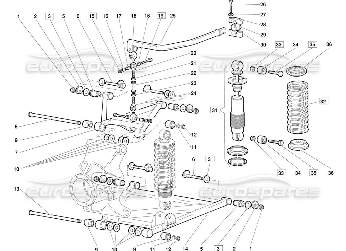 lamborghini diablo (1991) rear suspension (valid for june 1992 version) part diagram