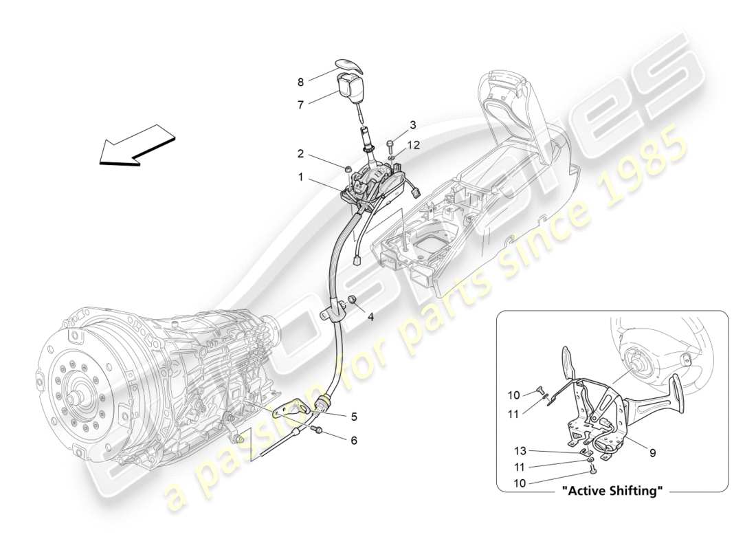 maserati granturismo (2010) driver controls for automatic gearbox part diagram