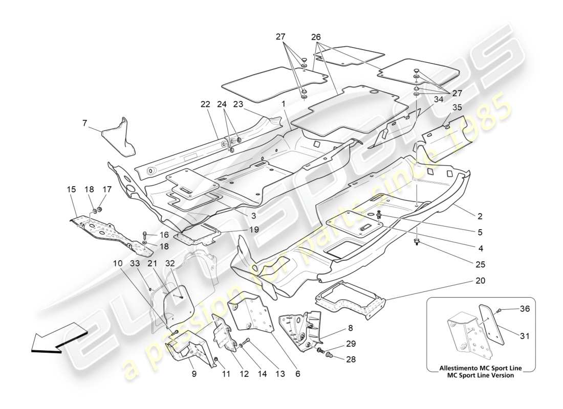 maserati granturismo (2010) passenger compartment mats part diagram