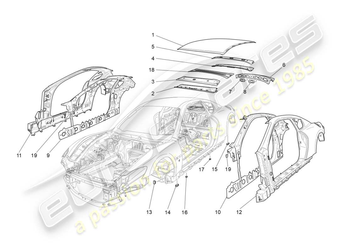 maserati granturismo s (2019) bodywork and central outer trim panels part diagram