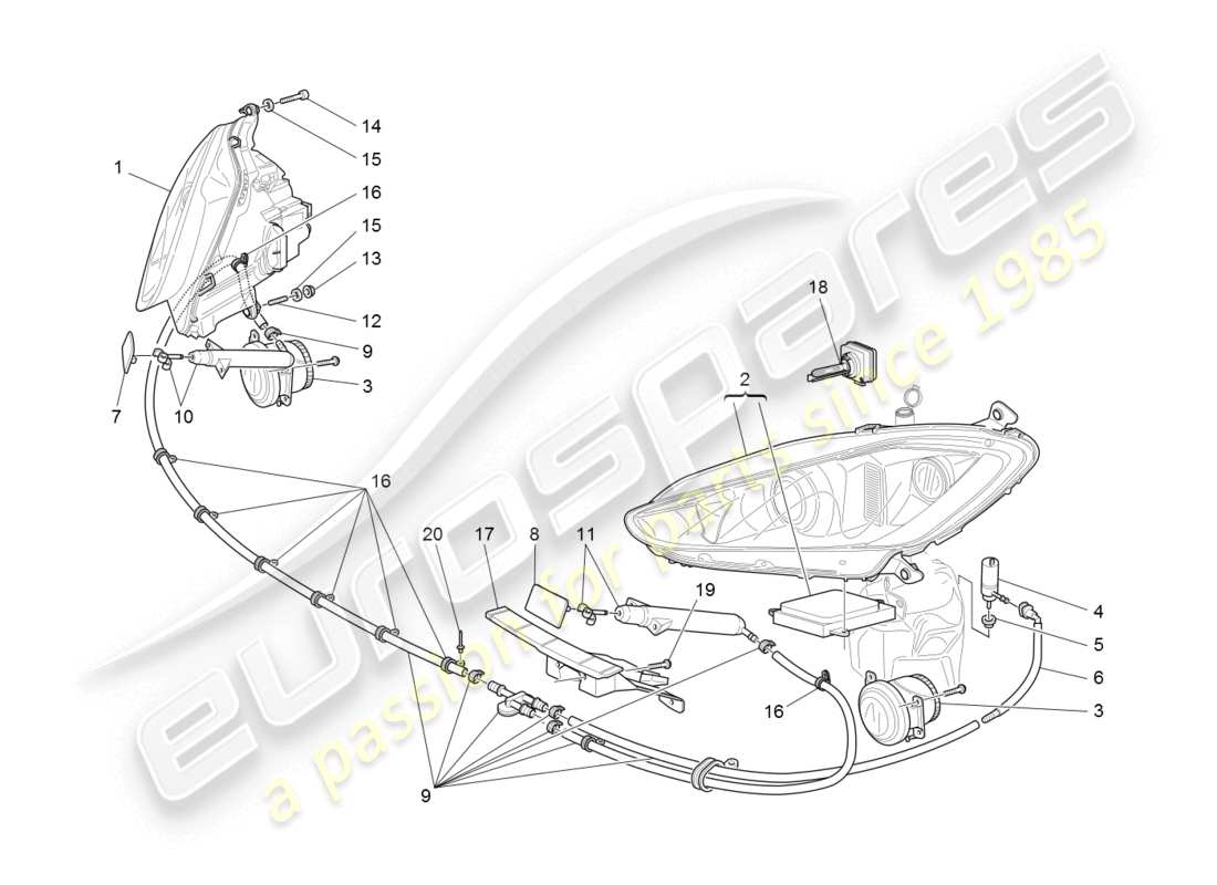 maserati granturismo (2008) headlight clusters part diagram