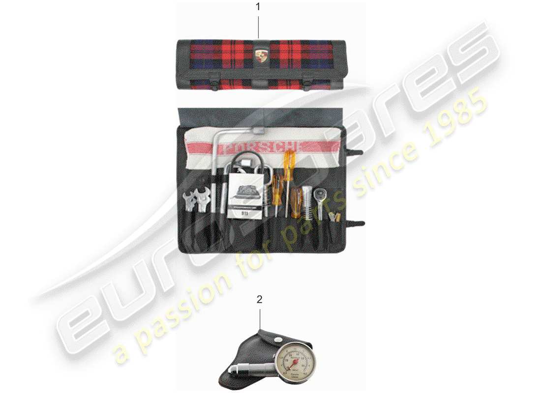 porsche 911 (1981) tool kit bag - additional accessories in the - classic catalogue - (model: cla) part diagram