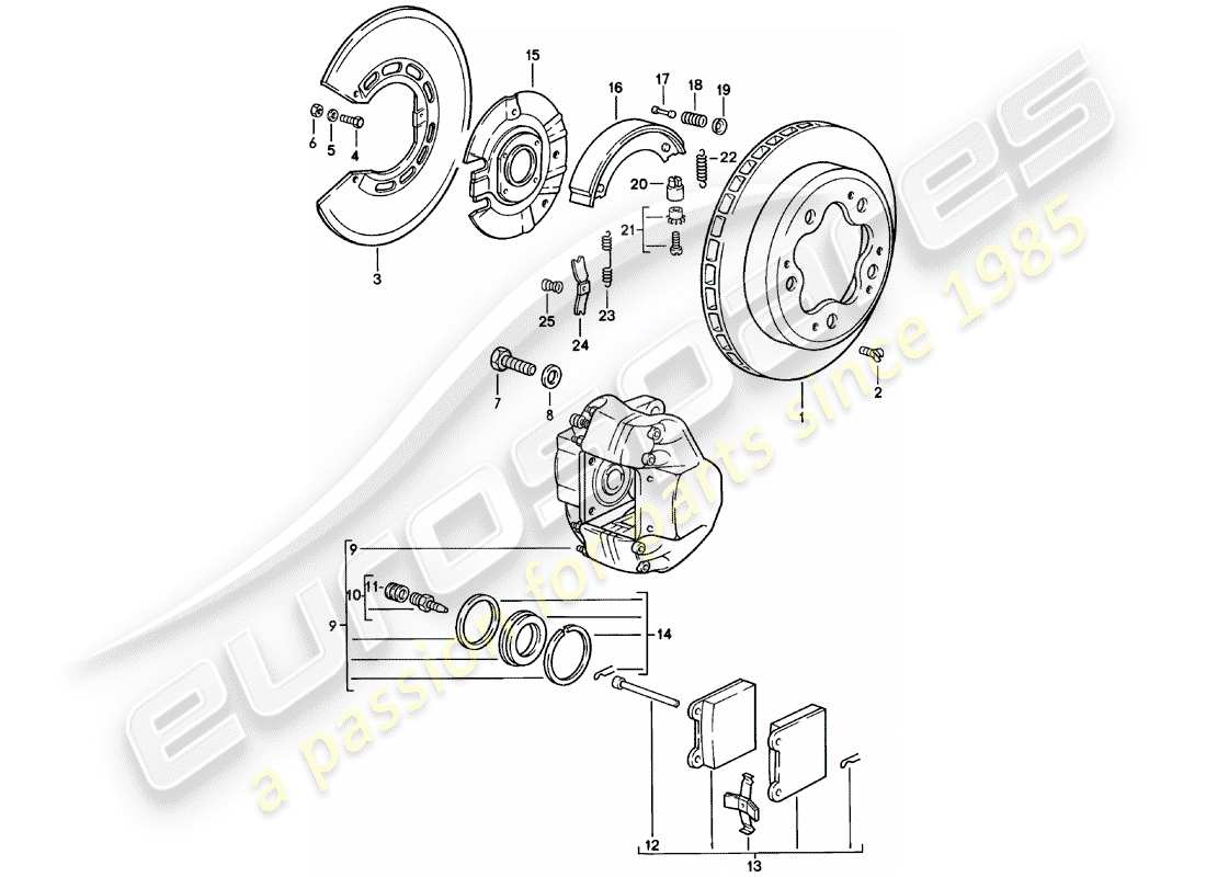 porsche 911 (1983) disc brakes - rear axle part diagram
