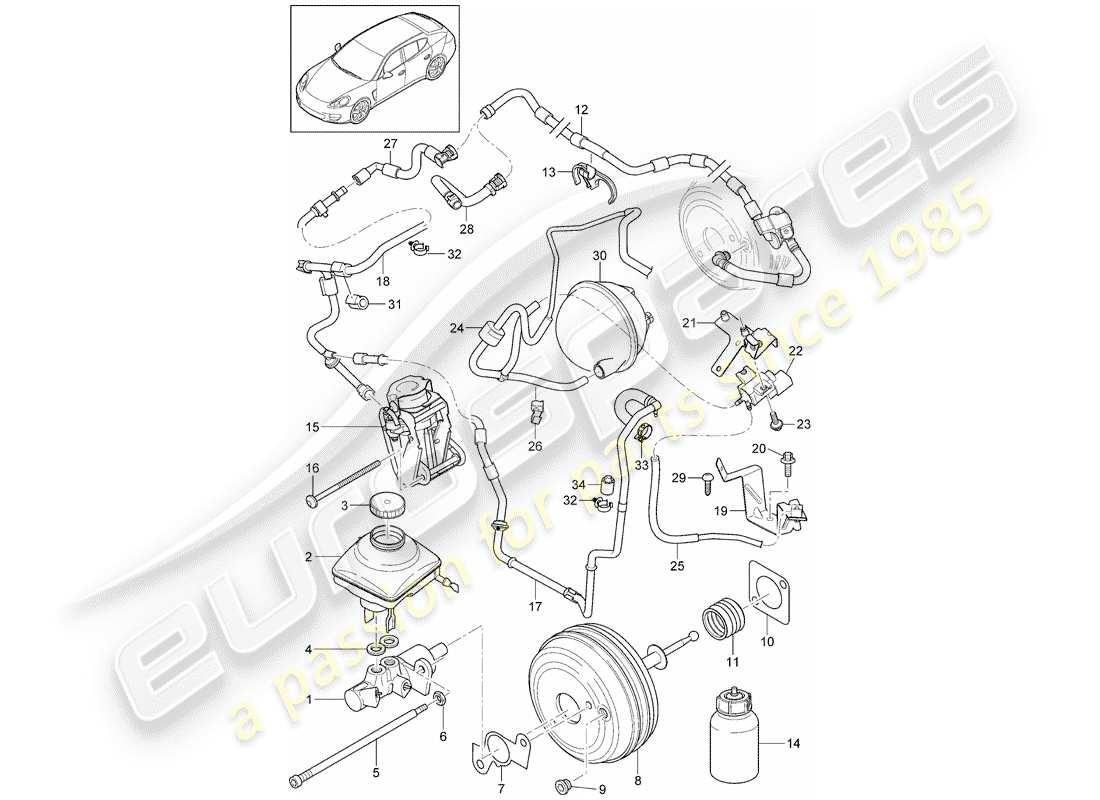 porsche panamera 970 (2016) brake master cylinder part diagram