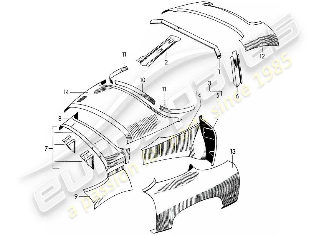porsche 1955 (356/356a) exterior panelling - fender parts diagram