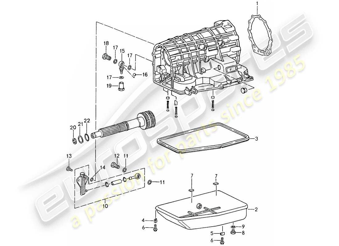 porsche 1998 (993) tiptronic - transmission case - oil pan part diagram