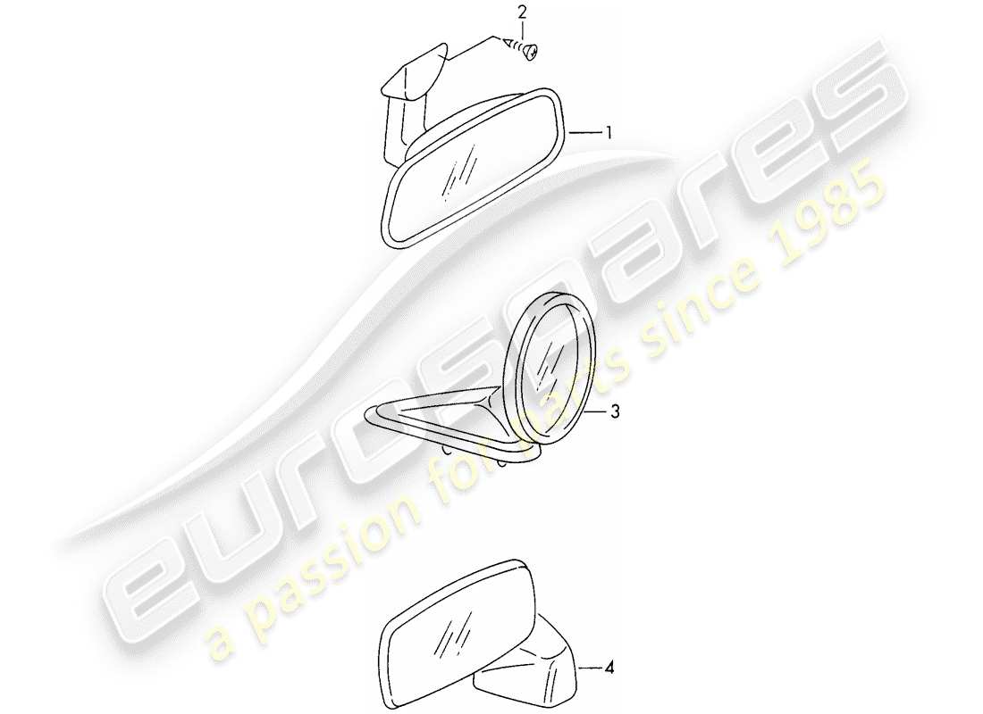 porsche 1970 (911) rear view mirror inner - and - rear view mirror part diagram