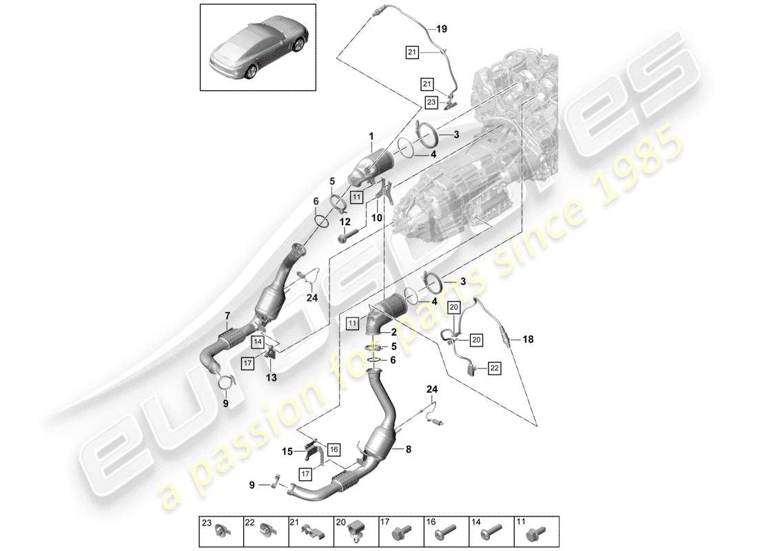 porsche panamera 971 (2018) exhaust system parts diagram