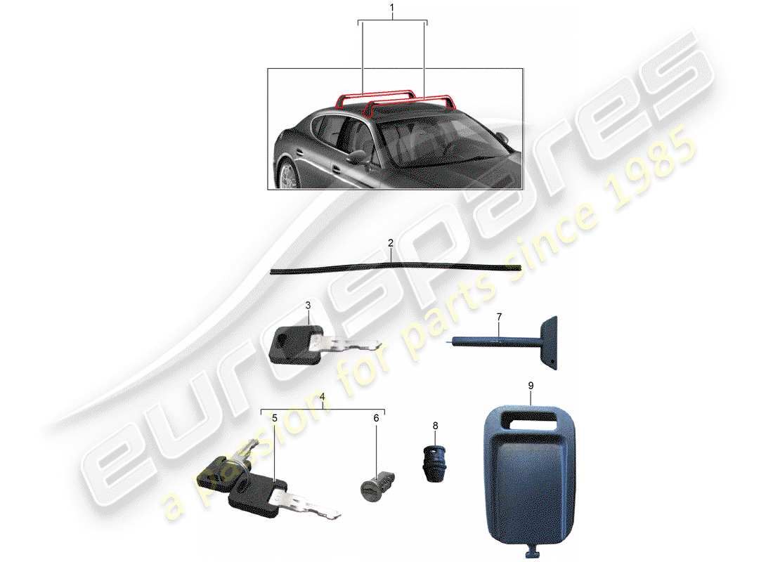 porsche 2011 (tequipment panamera) roof luggage rack parts diagram