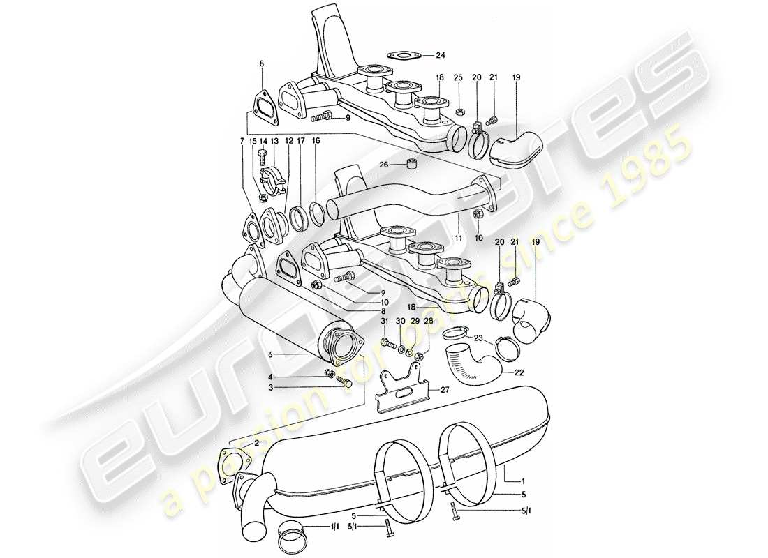 porsche 1977 (911) exhaust system - d - mj 1975>> part diagram