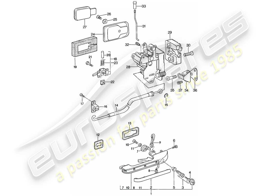 porsche 1983 (944) installation parts - door - door latch part diagram
