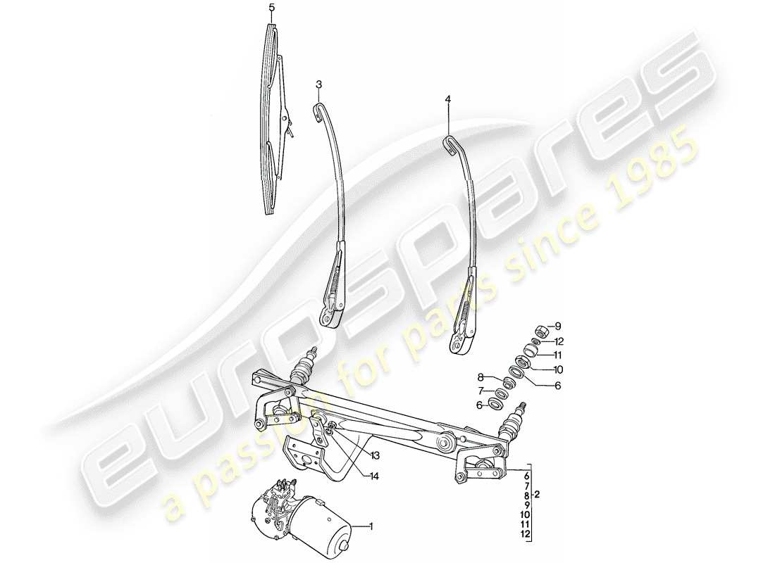 porsche 1986 (911) windscreen wiper system part diagram