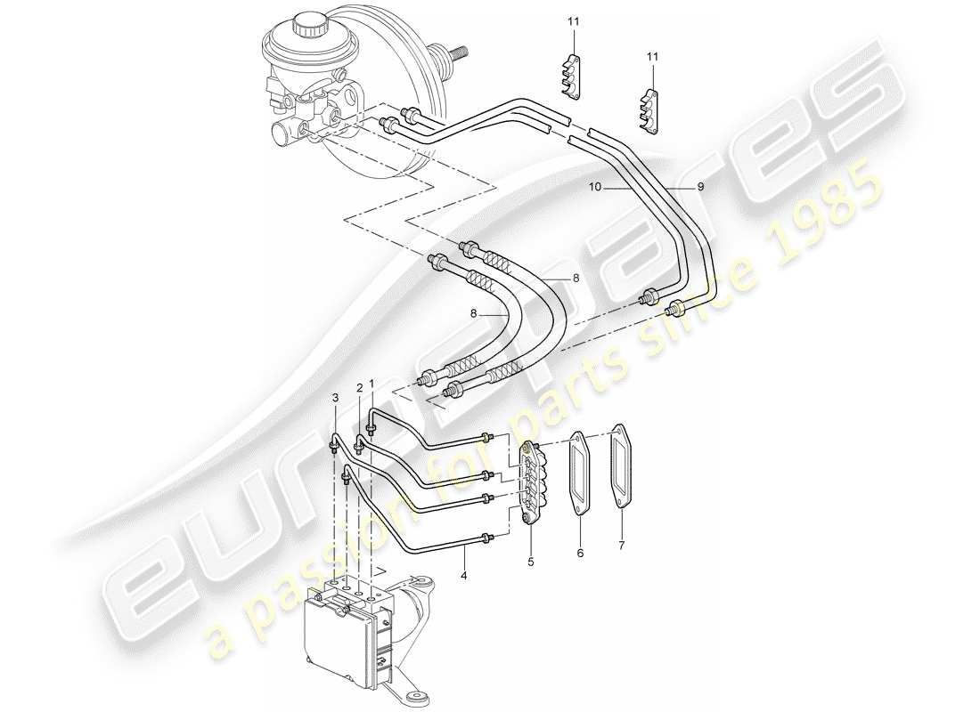 porsche 2009 997-2 turbo / gt2 brake lines part diagram