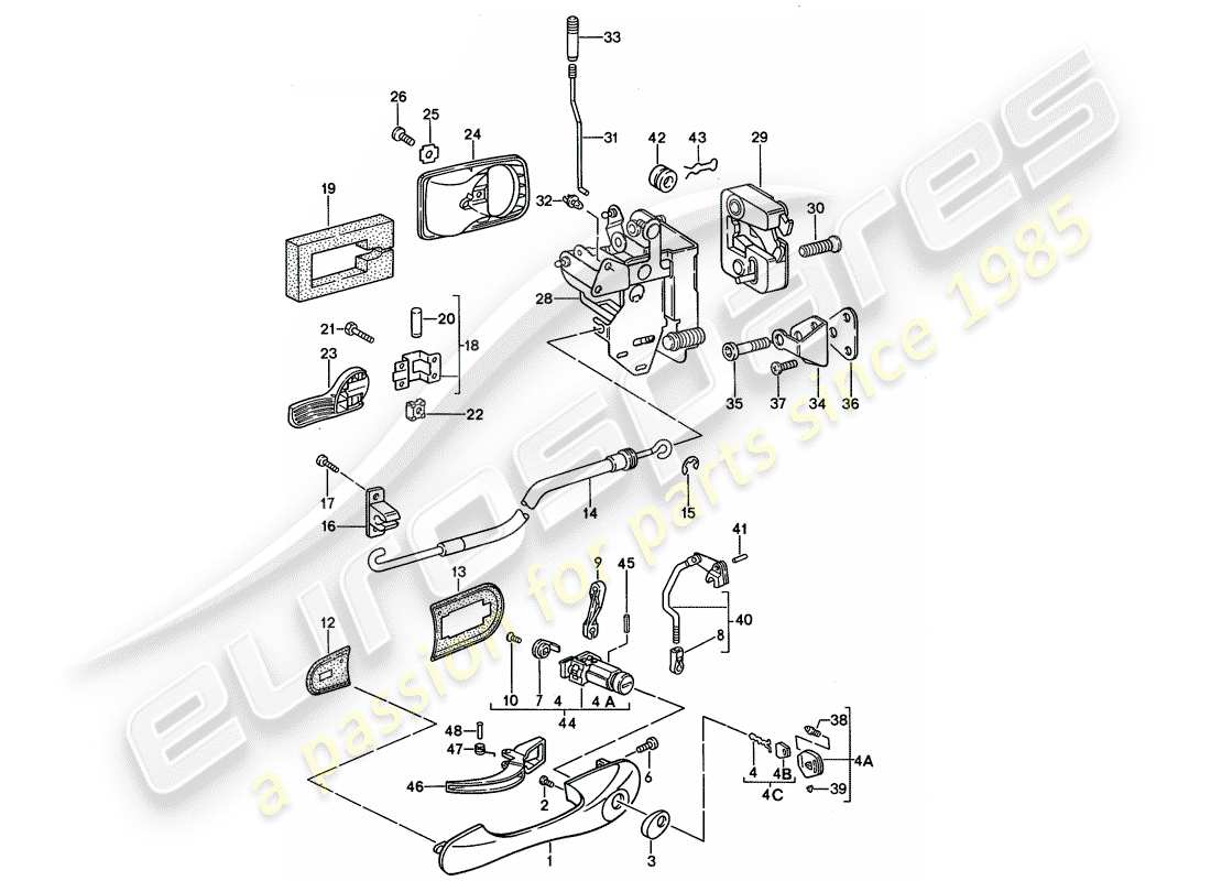 porsche 1993 (968) door handle, outer - door latch parts diagram