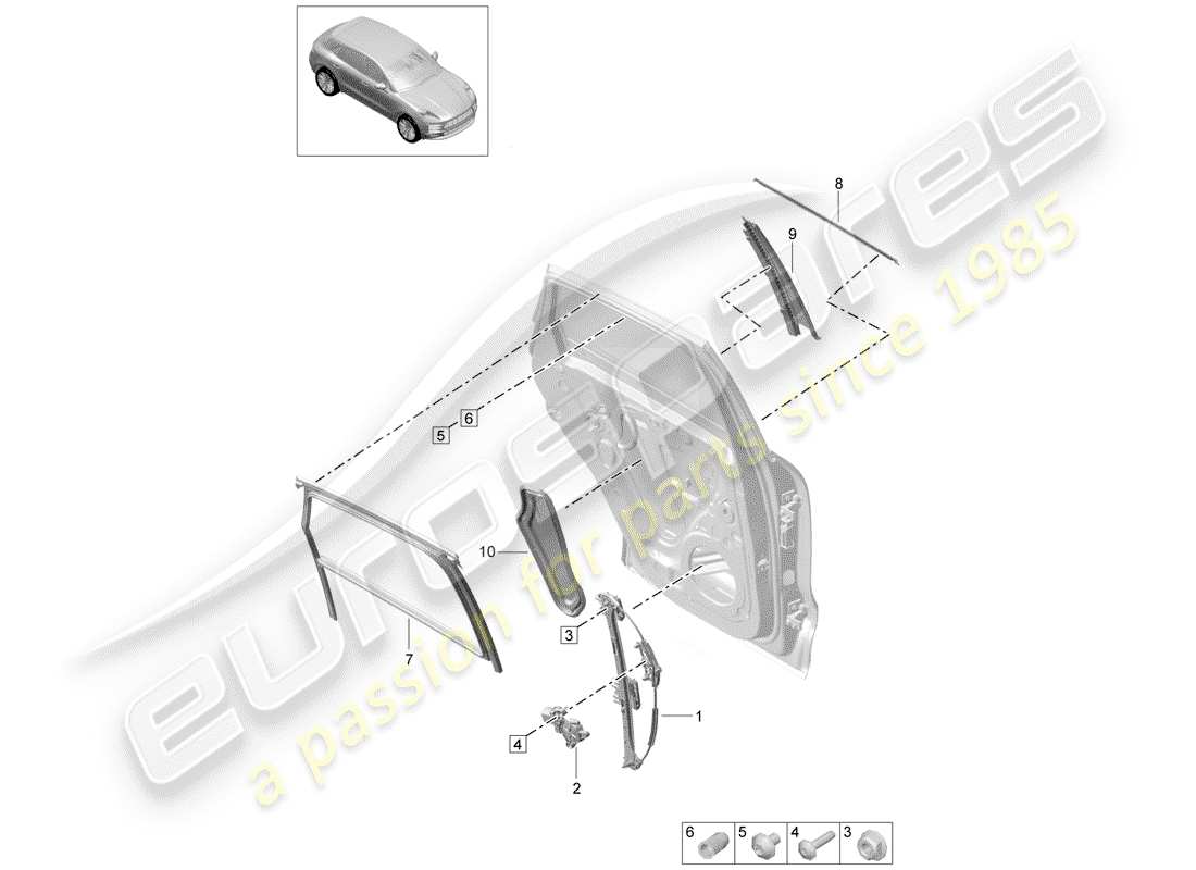 porsche 2020 (macan) window regulator part diagram