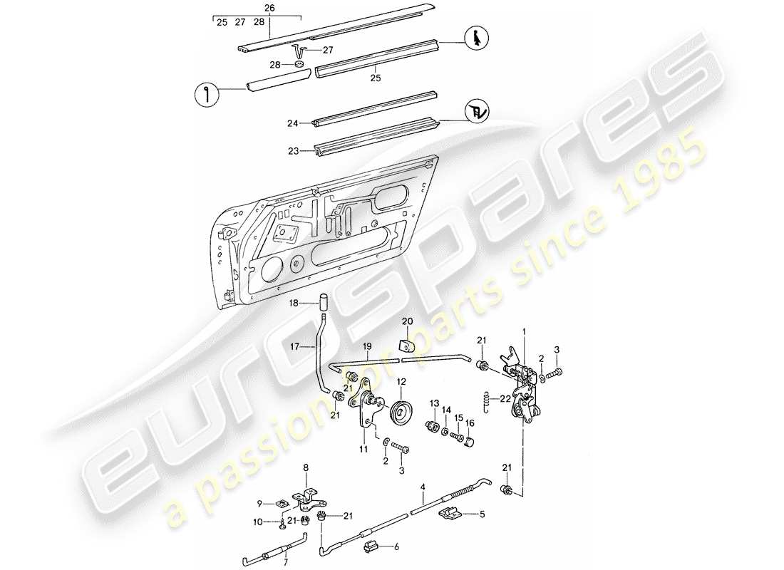porsche 1987 (959) installation parts - for - door part diagram