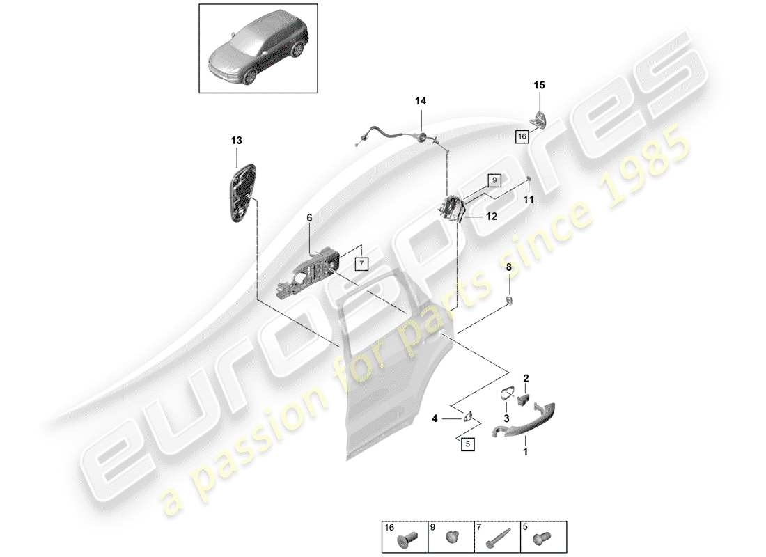 porsche 2020 (cayenne e3 9ya/9yb) door handle, outer part diagram
