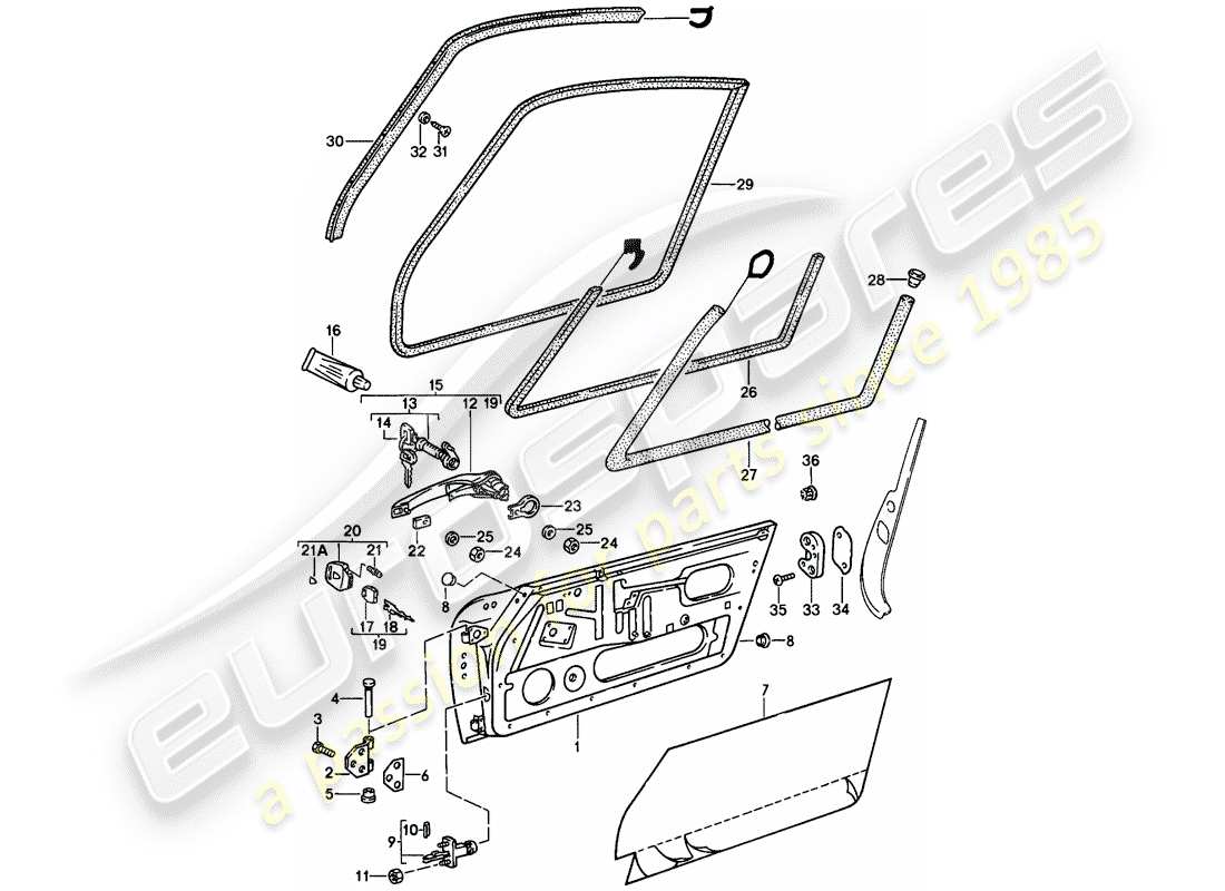 porsche 1986 (911) accessories - doors part diagram