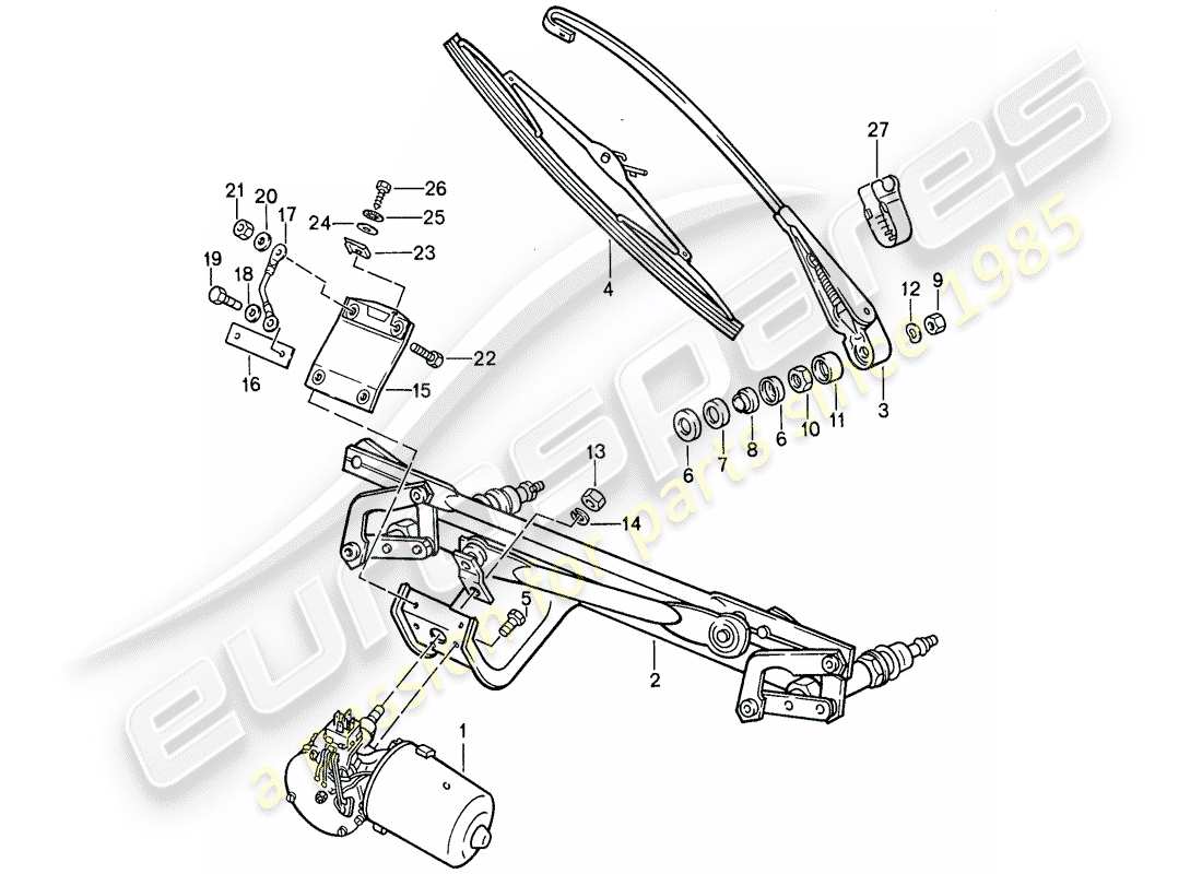 porsche 1987 (911) windscreen wiper system part diagram