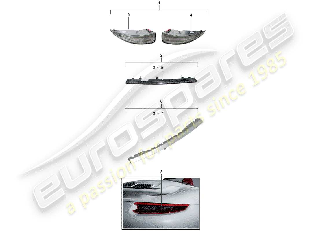 porsche 2019 (tequipment 98x/99x) rear light part diagram