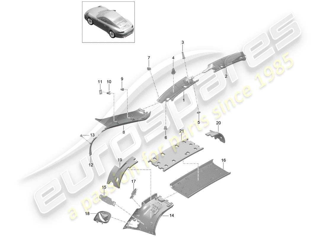 porsche 2012 (991-1) a-pillar part diagram