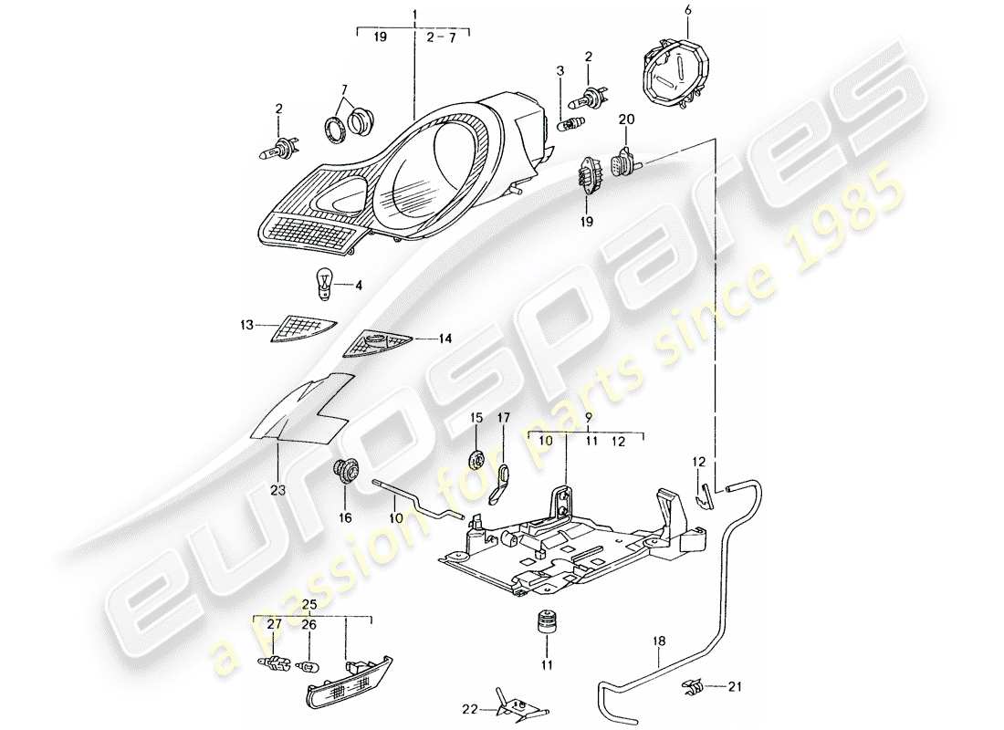 porsche 2001 (986 boxster) headlamp - turn signal repeater part diagram