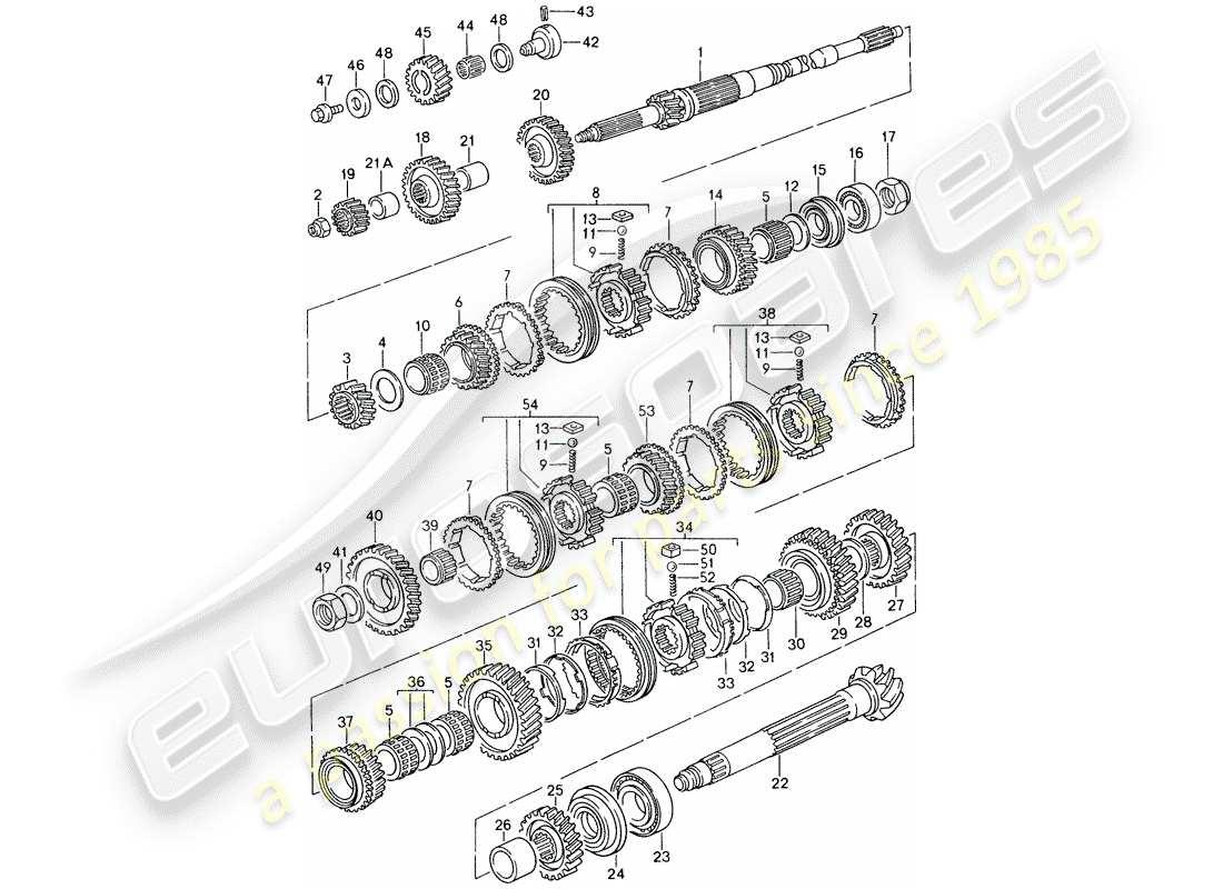 porsche 1995 (993) gears and shafts part diagram