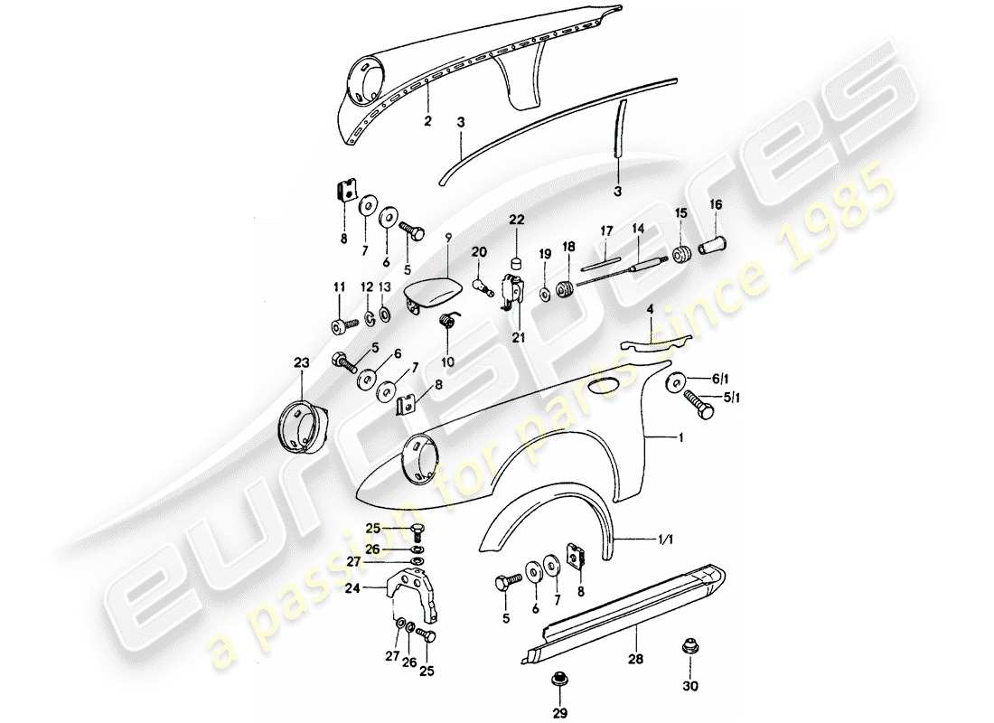 porsche 1976 (911 turbo) exterior panelling part diagram