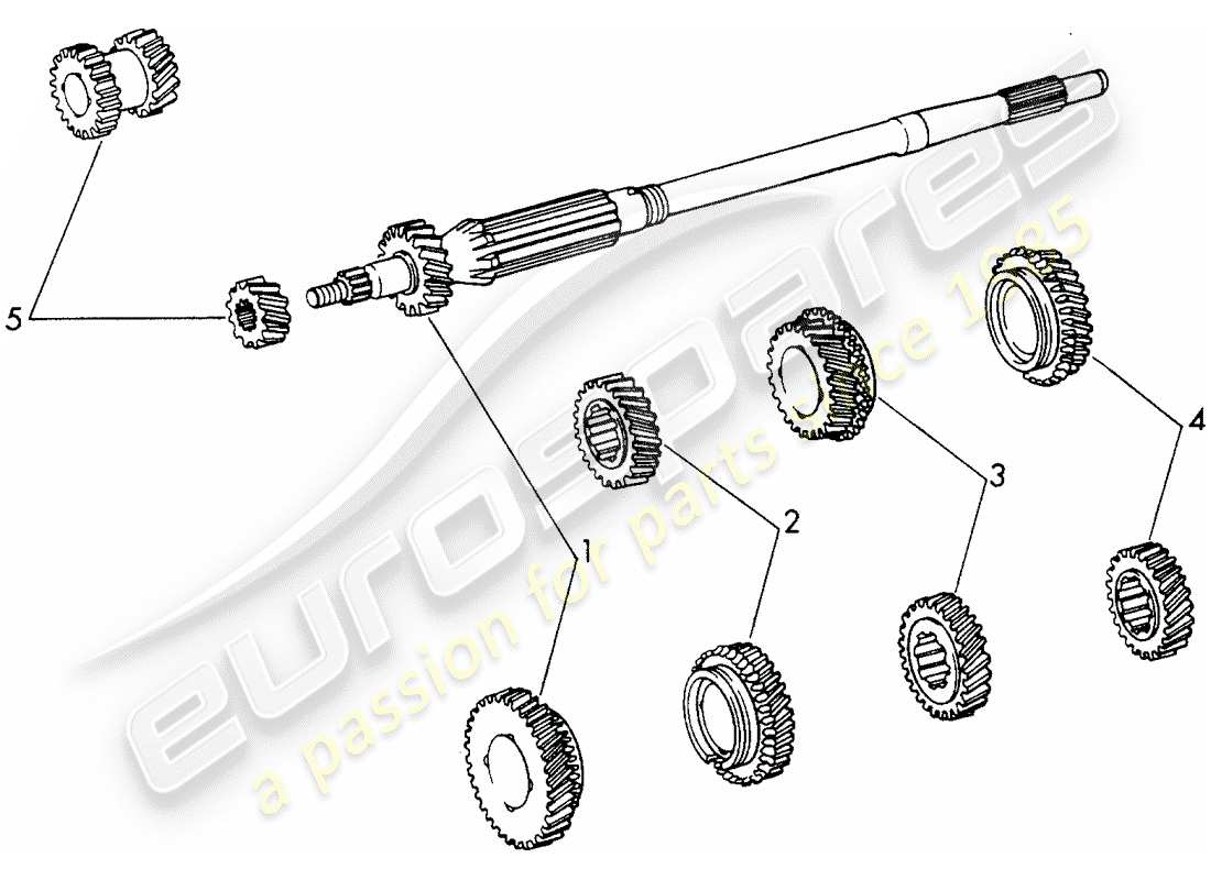 porsche 911/912 (1968) gear wheel sets - 4-speed - transmission parts diagram